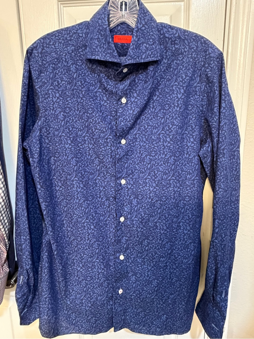 ISAIA Napoli Leuca Mix Blue Floral Cotton Dress Shirt Made in Italy Size 39